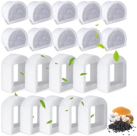20 Pcs Cat Water Fountain Filters Replacment Compatible with PetSafe Drinkwell Fountains, 10 Replacement Carbon Filters & 10 Replacement Sponges Foam Filter Compatible with PetSafe Water Fountain by Zuqqony