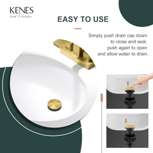 KENES 2 Pack Brushed Gold Pop Up Bathroom Sink Drain Without Overflow - Image 5