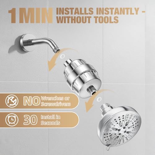 25-Stage Hard Water Shower Filter with Enhanced KDF55,High Output Filtered Shower Head with 3 Replacement Cartridges,Removes Chlorine,Fluoride & Sediment,Universal Polished Chrome Bathroom Showerhead - Image 5