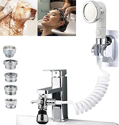 Sink Faucet Hose Shower Sprayer Attachment for Hair Washing&Pet Shower,Water Saving Aerator with 3-Way Diverter Valve for Bathroom Bathtub, Kitchen Faucet, Utility Laundry Tub(White) by MOSELNY