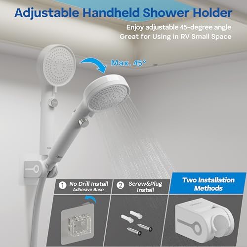 RV Shower Head with Hose and On/Off Button, High Pressure 5 Mode Shower Head Replacement, Easy Install, White –Upgrade for RV, Camper, Van, Travel Trailer, Motorhome, Boat and Tiny Home - Image 6