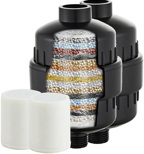 20 Stage Shower Filter for Hard Water - 2 Pack High Output Showerhead Water Filter Set with 2 Replacement Cartridges, Removes Chlorine & Heavy Metals, Fits Any Standard Shower Head Matte Black by LCEVCGK