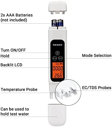 INKBIRD Digital TDS Meter 3-in-1 Water Tester Temp EC Monitor 0-4995ppm - Image 4