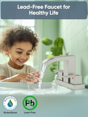 Cobbe Waterfall Bathroom Faucet, Brushed Nickel 4 Inch Centerset, 2 Pack - Image 3