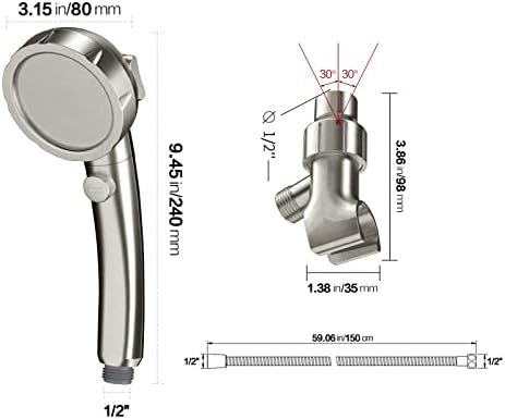 KAIYING Brushed Nickel High Pressure Handheld Shower Head with ON/OFF Switch, 3 Spray Modes, Adjustable Angle Bracket, and Hose - Image 6