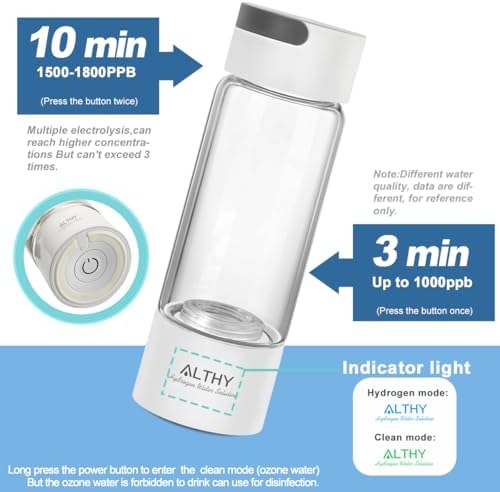 ALTHY Molecular Hydrogen Water Generator Hydrogen Water Bottle,Glass Flask, SPE PEM Technology Ionizer with Inhaler Adapter - Image 6