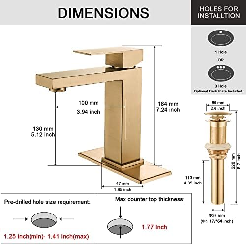 AVSIILE Brushed Gold Bathroom Faucet, Golden Single Hole Vanity Bath Faucet - Image 3