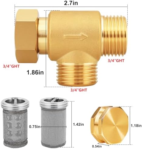 Garden Hose Filter Attachment with 100 Mesh and 40 Mesh Stainless Steel Screen,Brass Filter Pressure Washer Inlet for RV Camping Car Wash Rainwater Filtration (with Cap) - Image 2