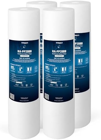 Ronaqua 20" x 4.5" Big Sediment Replacement Water Filter Cartridge, 1 Micron, NSF Certified, for Whole House, Compatible with 155358-43, 2PP20BB1M, AP810-2, FPMB-BB5-20, P5-20BB, SDC-45-2005, 4 Pack by Ronaqua