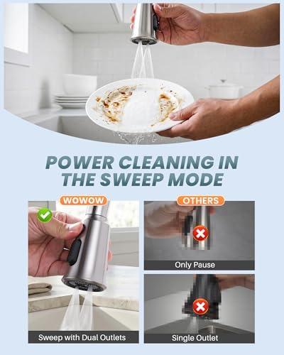 WOWOW Kitchen Faucet Head Replacement, 3 Function Pull Down Faucet Sprayer Head with 13 Adapters, Brushed Nickel Kitchen Sprayer Nozzle Compatible with Moen, Delta, Kohler Faucets - Image 3