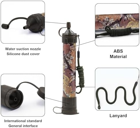 Water Straws Filter, Personal Backpacking Water Filter Straw Portable for Camping Hiking Travels (Green Camouflage) - Image 4