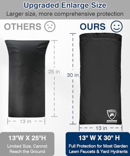 Enlarge Outdoor Faucet Cover for Winter Freeze Protection, 13” W x 30" H Hose Bib Covers Socks for Garden Lawn Faucets & Yard Hydrant, Reusable Long Insulated Spigot Cover, Black, 1 Pack - Image 3