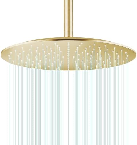 All Metal 16Inch Rain Shower Head - Heavy Duty Stainless Steel, Easy Install, High Water Flow, Ultra-Thin Modern Design for Bathroom (Brushed Gold) by AULEEND