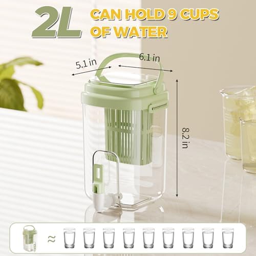 Fridge Water Pitcher with Spout & Fruit Infuser – 2L BPA-Free Cold Drink Dispenser with Handle for Juice, Tea, Lemon Water – Portable Jug for Camping, Picnic, Party (Yellow) - Image 5