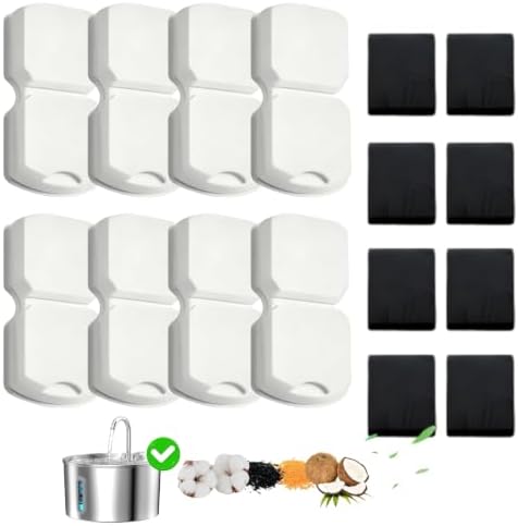 Official 16 Pcs Cat Water Fountain Filters: 8 Filters + 8 Sponges by KOOGMOON