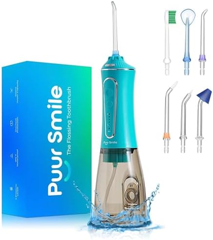 Professional Water Flosser - Advanced Dental Care for a Healthier Mouth, Gum, and Teeth - IPX7 Waterproof Oral Irrigator | 7 Replacement Tips, Travel-Friendly, Rechargeable - Oral Hygiene (Green) by PuurSmile
