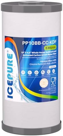 ICEPURE 5 Micron 10" x 4.5" Whole House Sediment Activated Carbon and KDF Water Filter Compatible with GE FXHTC, GXWH40L, RFC-BBSA W50PEHD Whirlpool WHKF-GD25BB GXWH35F GNWH38S Dupont WFHD13001, 1PACK by ICEPURE