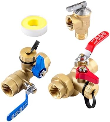 VEVOR Water Heater Kit, 3/4 Inch Tankless Water Heater Service Valve Kit with 2PCS 3/4″ NPT to 3/4″ NPT Isolation Valves, Pressure Relief Valve, Lead-Free Brass, Fits Most Tankless Waters Heaters by VEVOR