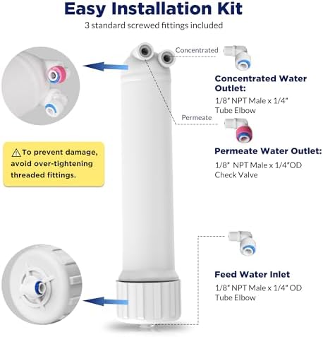 Membrane Solutions Reverse Osmosis Membrane 75 GPD and 1812/2012 RO Housing Kit with Wrench, Check Valve and Elbow Fittings - Image 6