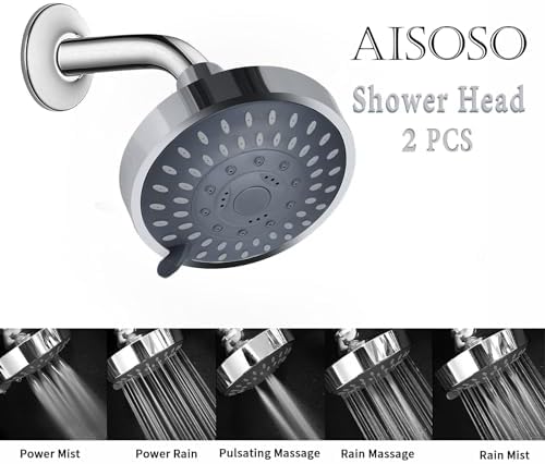 AISOSO High Pressure Rain Shower Head 2PCS 5 Modes 4.1 Inch Chrome - Image 3