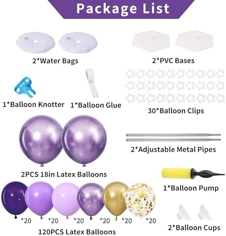 Purple and Gold Balloon Column Stand Kit Set of 2 for Floor - Image 3