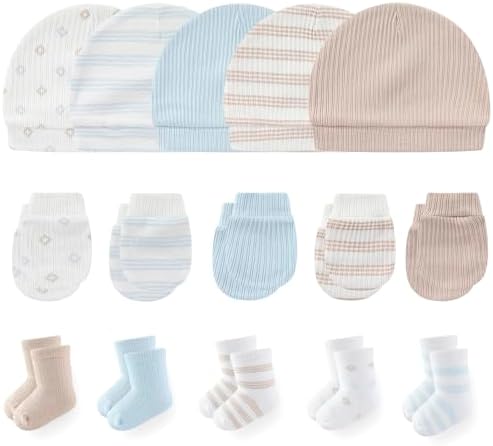MAMIMAKA Newborn Baby Boy Girl Caps Mittens Socks Set Cotton Baby Essentials Accessories (Hats+Gloves+Socks) by MAMIMAKA