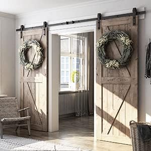 SMARTSTANDARD 9 FT Double Barn Door Hardware Kit, Fit 27" Wide Door Panel - Image 3