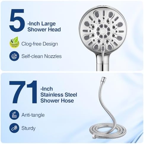 Filtered Shower Head with 8 Spray Modes, High Pressure Handheld Showerhead Filter for Hard Water Filtering Showerhead with Hose(N8HS702CP-NA) - Image 6