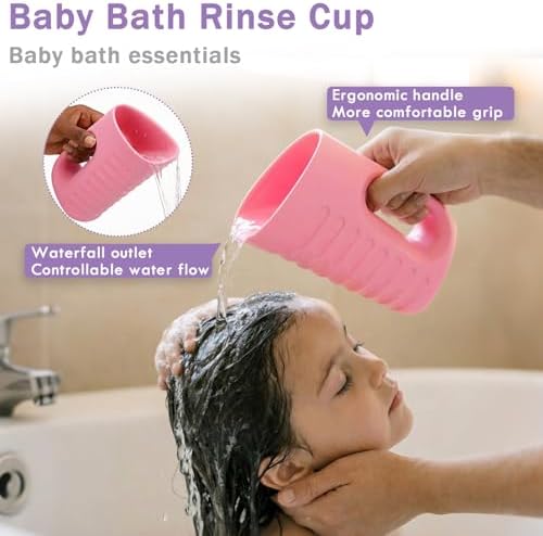 Babylush Baby Bath Rinse Cup & Rinser – 1000ml Soft EVA, 0.3lb Lightweight, BPA-Free Bath Water Pourer, Baby Bath Pitcher, Shower Cup for Kids (Pink) - Image 2