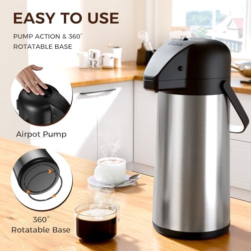 Coffee Carafe for Keeping Hot, 102OZ / 3L Airpot Coffee Dispenser with Pump - Image 3