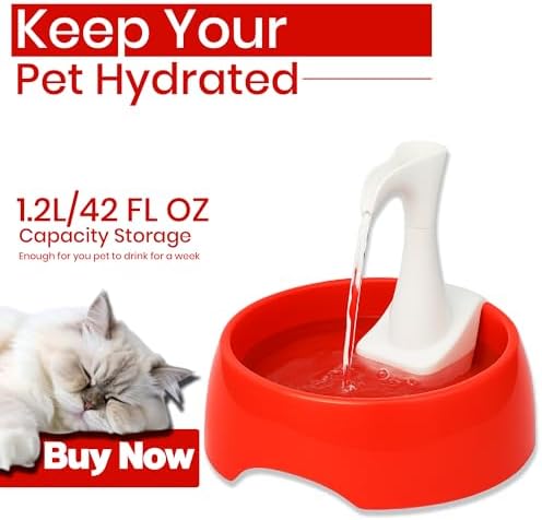Aqua First Pet Water Fountain - Automatic Drinking Bowl for Cats and Dogs - Light and Portable - Replaceable Filters - Ergonomic Design - 1.2L/42 fl oz - Red - Image 3