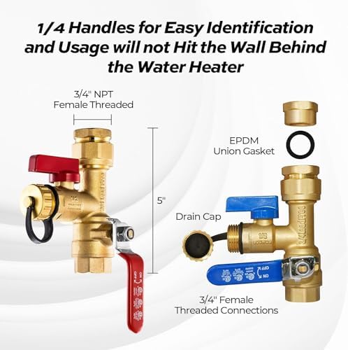 FOGATTI 3/4 Inch IPS Isolator Tankless Water Heater Industry Leading Service Valve Kit with Pressure Relief Valve, Upgraded Clean Brass Construction - Image 3