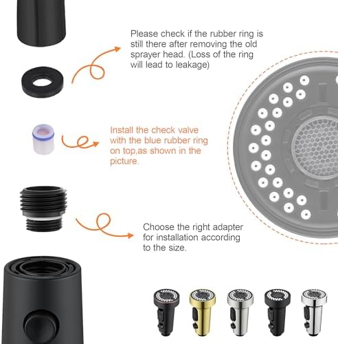 TIORIY Kitchen Faucet Head Replacement Black, with 15 Adapters Plastic Pull Down Faucet Spray Head, 3 Modes Pull Out Kitchen Sink Sprayer Nozzle, Matte Black - Image 4