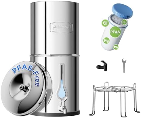 Purewell PFAS-Free 6-Stage Gravity Water Filter System with PC Water Level Window, Certified to Reduce Lead, Total PFAS (Forever Chemicals), Mercury, and Chlorine, SF-2.25G by Purewell