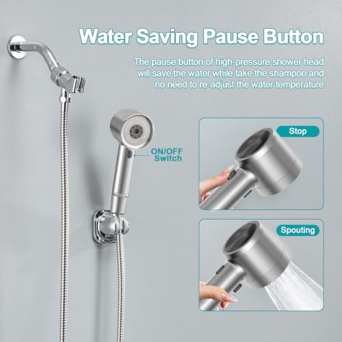 Shower Head with Handheld, High Pressure Shower Head with Pause Switch 4 Spray Modes Filter Showerhead with 79 in Hose, Adhesive Wall Mount, Bracket and Replace Filter（Premium Chrome） - Image 4