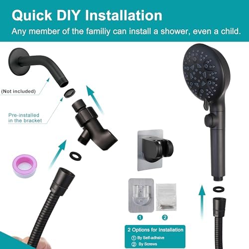 GwernKB Handheld Shower Head with On Off Switch,8-mode High Pressure Shower Wand with Long Hose and Bracket Extra Adhesive Holder for Lower Mount,Built-in Power Wash to Clean Tub,Tile & Pets,Black… - Image 7