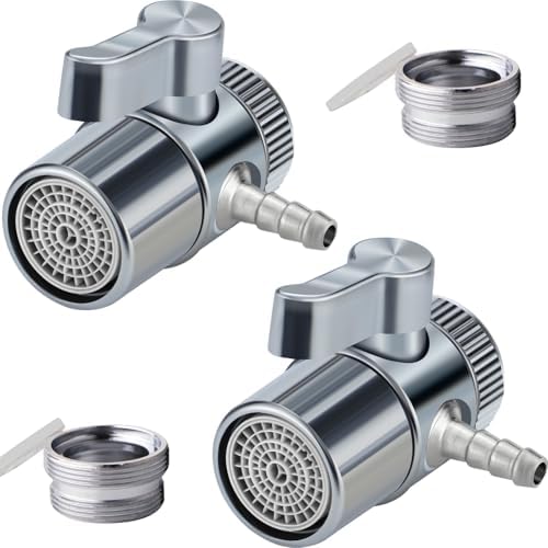 2 Pack Faucet Diverter Valve, 6mm Barb for 3/8" OD RO Tube & 1/4" ID Flexible Tubing, Countertop Water Filter Adapter with Solid Brass Handle, M22 to M24 Adapter Rings, Clamps & Washers by Tsinghwang