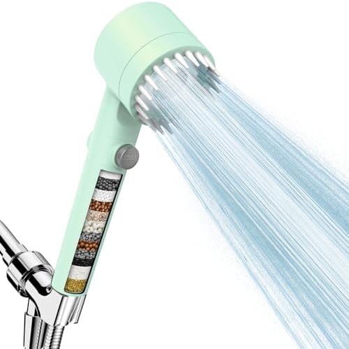 Filtered Shower Head with Handheld, High Pressure Water Flow and Multiple Spray Modes Shower Head with Filter, Power Wash for Hard Water, Showerhead with ON/OFF Switch for Pets Bath (Green) by Sipaote