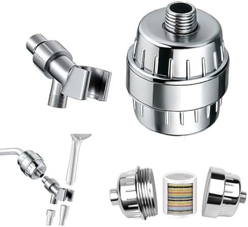 Universal Shower Filter, High Output with Replaceable 15-Stage Cartridge to Remove Chlorine & Impurities, Improve Water Quality for Skin & Hair Care, Chrome，with Bracket Holder (EY-009S) by Unknown