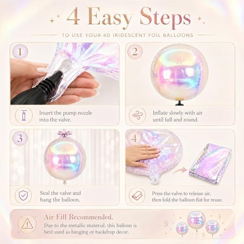 12Pcs Iridescent Round Foil Balloons, 4D Holographic Clear Ball Balloons - Image 4