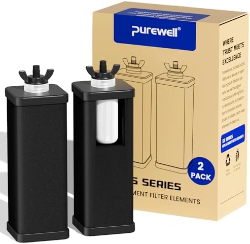 Purewell 3-Stage Composite Carbon Filter for Chlorine Reduction, 2X Thickened Walls, Up to 20,000 Gallons, Replacement Filters Berlkey, ProOne & Purewell Gravity Systems (2 Pack, SS Series, PF-6) by Purewell