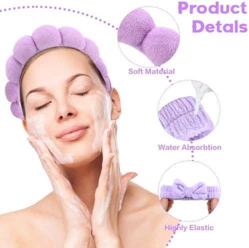 Purple Skincare Bubble headband and wristband set for Face Washing - Image 7
