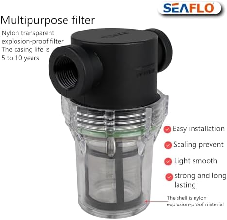 SEAFLO 1/2" Female NPT in-Line Strainer with 100 Mesh Stainless Steel Filter Screen – Clear Bowl for Easy Cleaning | Model SF-ST-12 (5-Pack) - Image 2