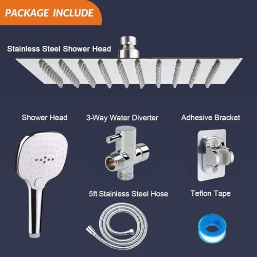 NearMoon Shower Head with Hose, High Pressure Stainless Steel Rain Shower and 3 Settings Handheld Spray Combo with Push Button Flow Control (8 Inch, Chrome Finish) - Image 5