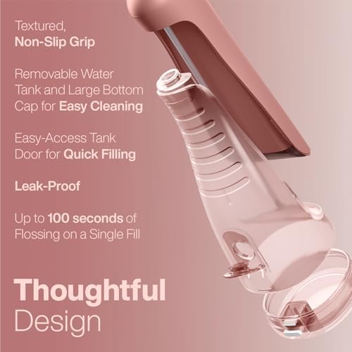 AquaSonic Aqua Flosser PRO - Rechargeable Electric Cordless Water Flosser for Teeth, Gums & Tongue - Waterproof Modern Design, 300ml Large Tank, 3 Modes, 6 Jet Tips, Deluxe Tongue Nozzle - Rose Gold - Image 5