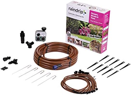 Raindrip SDFSTH1P Automatic Drip Irrigation Watering Kit with Timer for Flowers, Shrubs, and Trees, Waters up to 10 Plants, Includes Timer with Customizable Settings, 2 GPH Drippers by Raindrip