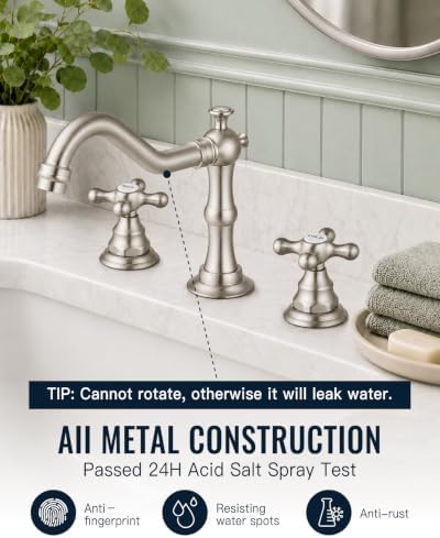 gotonovo Bathroom Faucet 3 Hole Vintage, Brushed Nickel, Hot Cold Label - Image 2