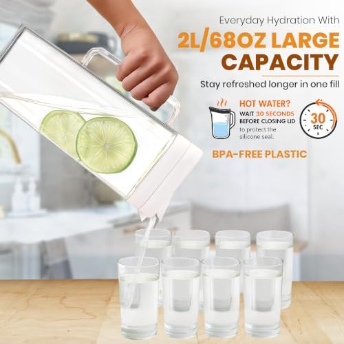 SlimFit 2Quart (2 Liter) pitcher with lid, Water jug for fridge door, White - Image 4