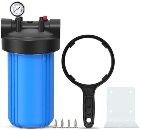 PUREPLUS Whole House Water Filter Housing, 10"x4.5", Pressure Gauge, 1" NPT by PUREPLUS