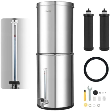 VEVOR Gravity-fed Water Filter System, 3.25G 304 Stainless-Steel Countertop Water Filtration System, Reduces Lead and up to 99% of Chlorine, with 2 Carbon Filters, Water Level Spigot, for Home Camping by VEVOR